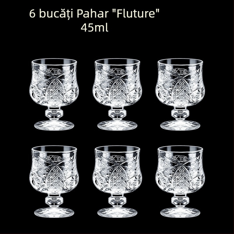 Pahare din sticlă pentru băuturi spirtoase, formă octagonală, picior înalt, set 6–10 bucăți