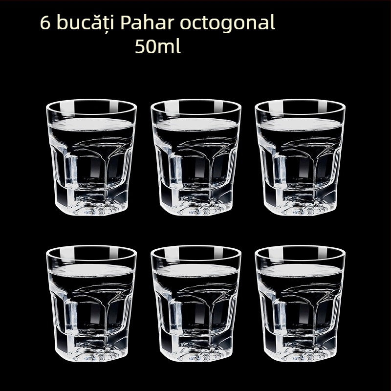 Pahare din sticlă pentru băuturi spirtoase, formă octagonală, picior înalt, set 6–10 bucăți