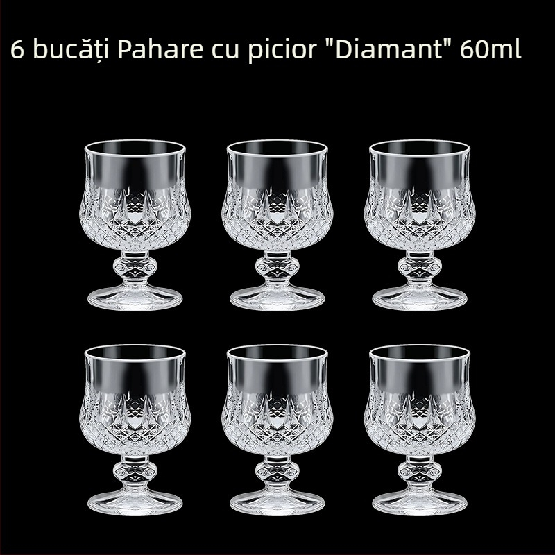 Pahare din sticlă pentru băuturi spirtoase, formă octagonală, picior înalt, set 6–10 bucăți