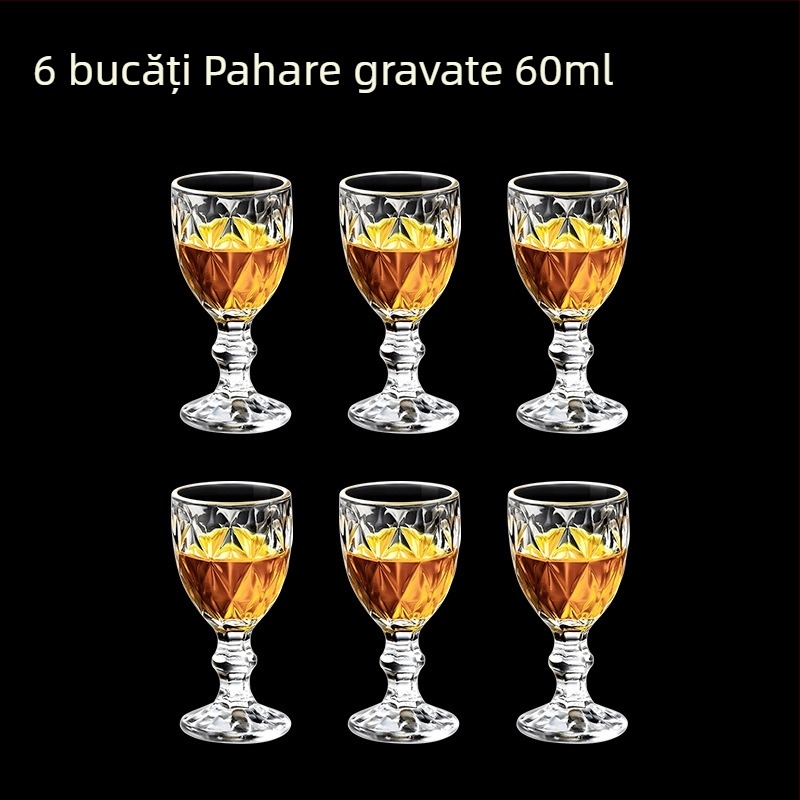 Pahare din sticlă pentru băuturi spirtoase, formă octagonală, picior înalt, set 6–10 bucăți