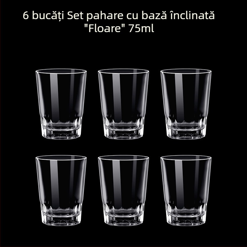 Pahare din sticlă pentru băuturi spirtoase, formă octagonală, picior înalt, set 6–10 bucăți