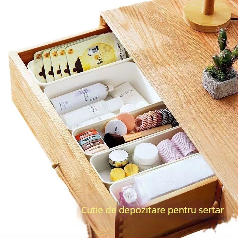 Cutie de depozitare simplă albă pentru uz casnic, cu sertar multifuncțional, organizator de articole diverse, cutie de depozitare dreptunghiulară