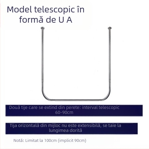 Set de bare de duș curbate Shangtao Brand, bară de duș telescopică fără perforații, din oțel inoxidabil 304, în formă de evantai, pentru baie