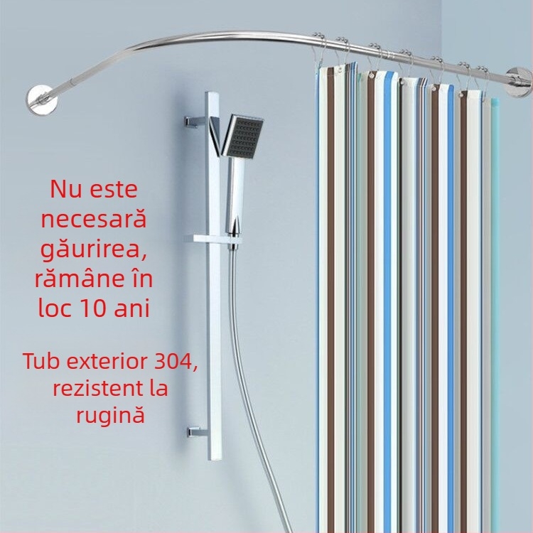 Set de bare de duș curbate Shangtao Brand, bară de duș telescopică fără perforații, din oțel inoxidabil 304, în formă de evantai, pentru baie