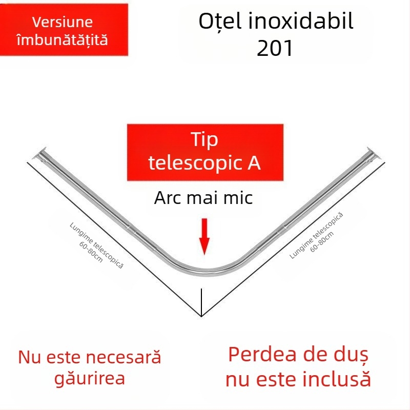 Set de bare de duș curbate Shangtao Brand, bară de duș telescopică fără perforații, din oțel inoxidabil 304, în formă de evantai, pentru baie