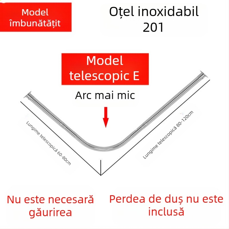 Set de bare de duș curbate Shangtao Brand, bară de duș telescopică fără perforații, din oțel inoxidabil 304, în formă de evantai, pentru baie