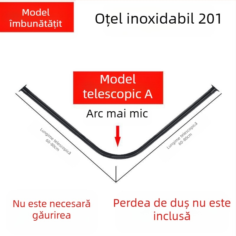 Set de bare de duș curbate Shangtao Brand, bară de duș telescopică fără perforații, din oțel inoxidabil 304, în formă de evantai, pentru baie