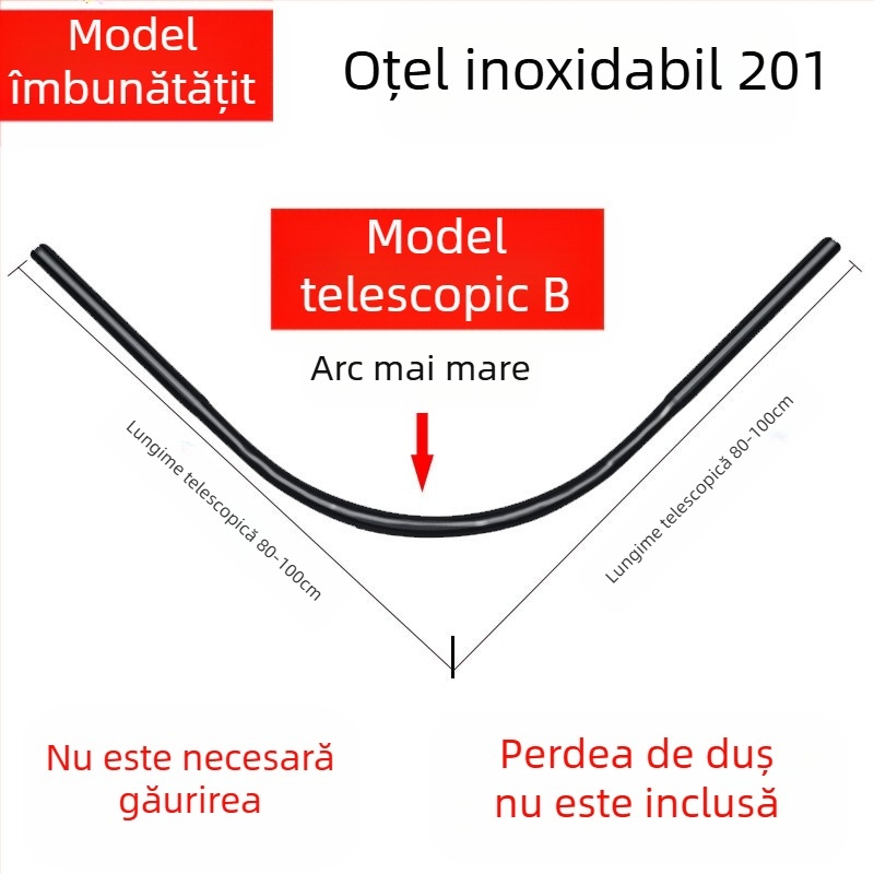 Set de bare de duș curbate Shangtao Brand, bară de duș telescopică fără perforații, din oțel inoxidabil 304, în formă de evantai, pentru baie