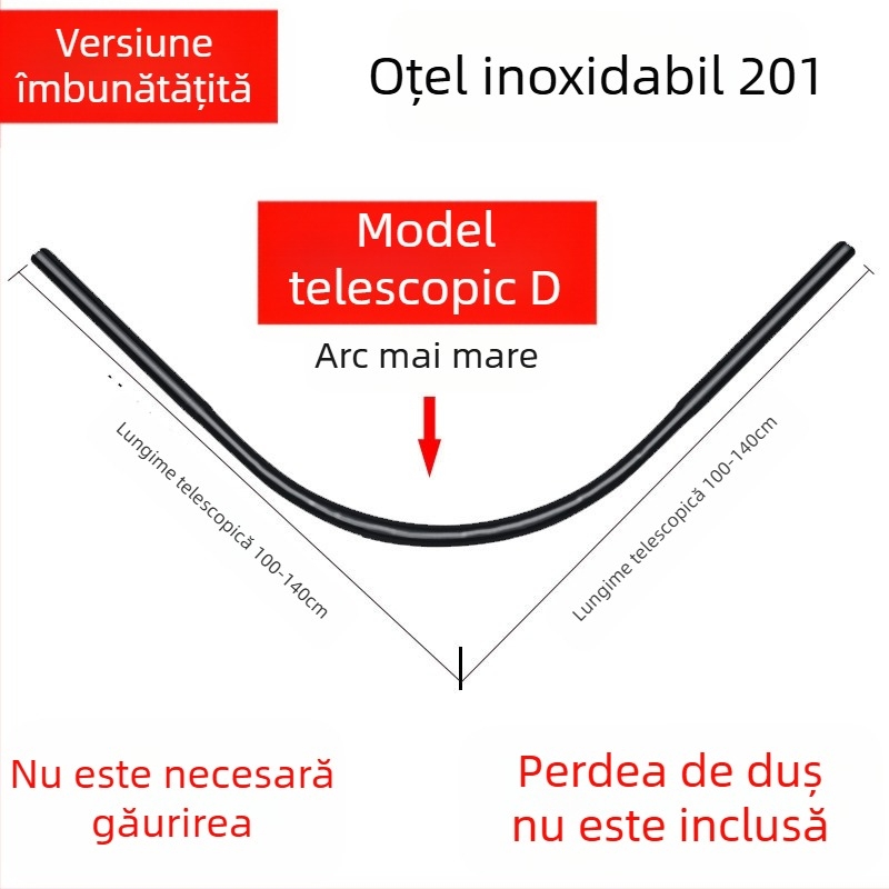 Set de bare de duș curbate Shangtao Brand, bară de duș telescopică fără perforații, din oțel inoxidabil 304, în formă de evantai, pentru baie