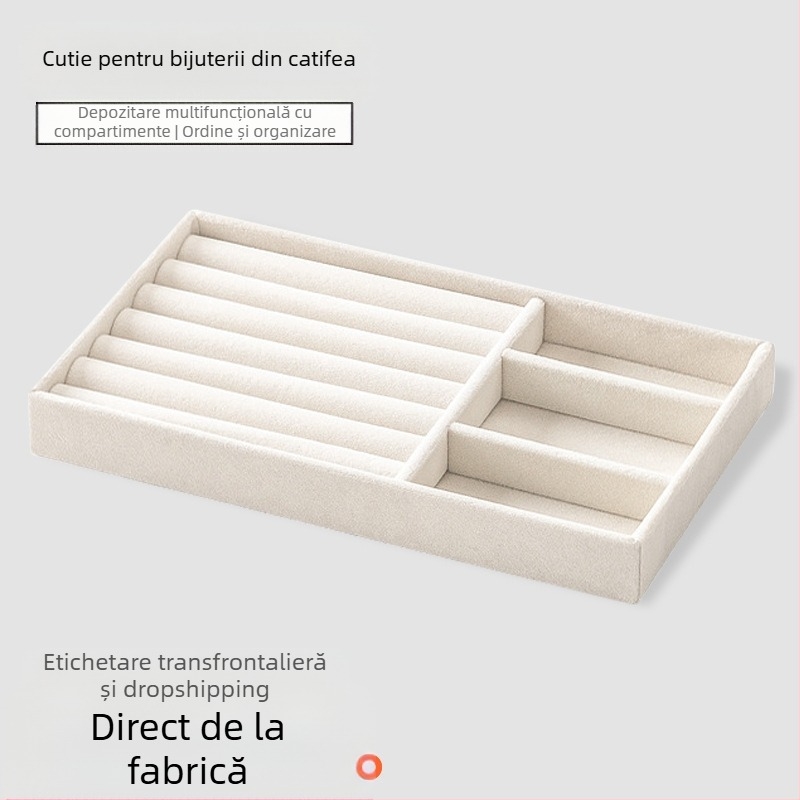 Cutie de bijuterii cu sertar transfrontalier, tavă de flanel, dimensiuni mici, bijuterii, cercei, inel, cercei, colier, cutie de depozitare