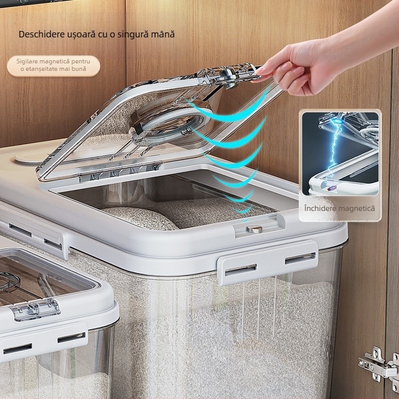 Recipient pentru orez Jiabanshou pentru uz casnic, recipient sigilat pentru orez rezistent la insecte și umiditate, cutie specială de depozitare, borcan pentru depozitarea făinii și tăițeilor încorporate