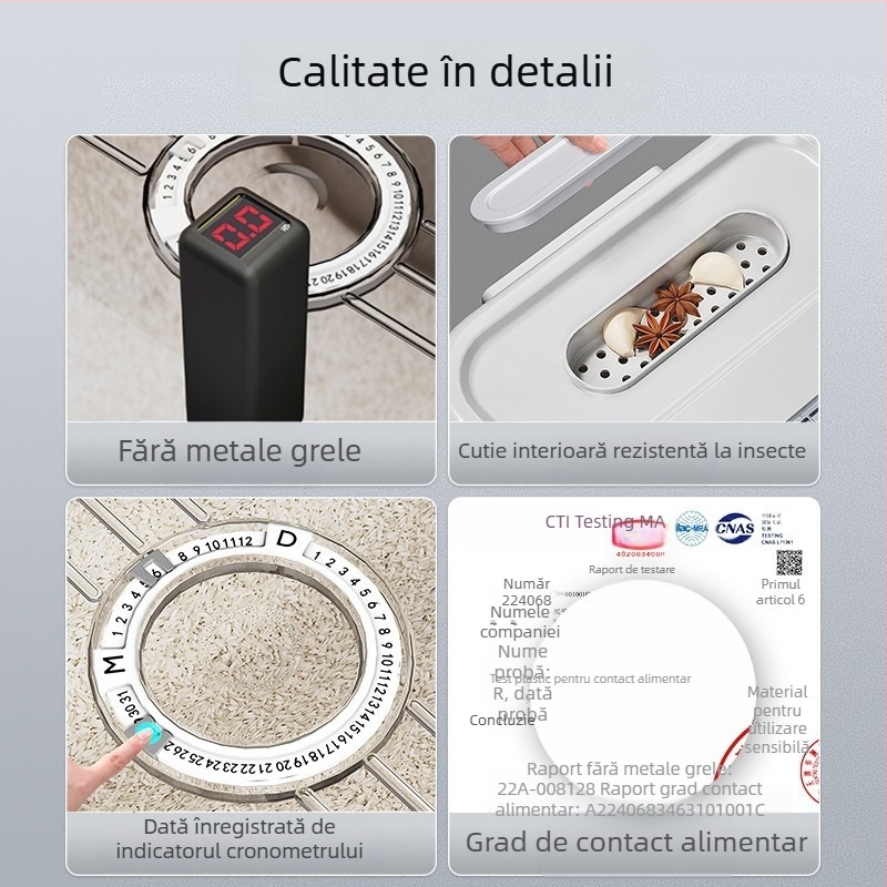 Recipient pentru orez Jiabanshou pentru uz casnic, recipient sigilat pentru orez rezistent la insecte și umiditate, cutie specială de depozitare, borcan pentru depozitarea făinii și tăițeilor încorporate