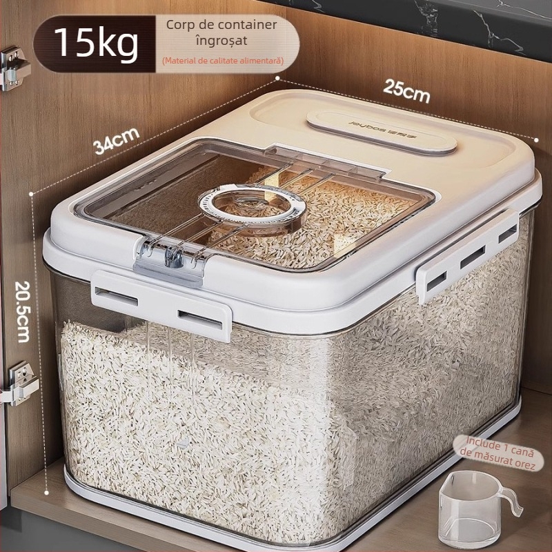Recipient pentru orez Jiabanshou pentru uz casnic, recipient sigilat pentru orez rezistent la insecte și umiditate, cutie specială de depozitare, borcan pentru depozitarea făinii și tăițeilor încorporate