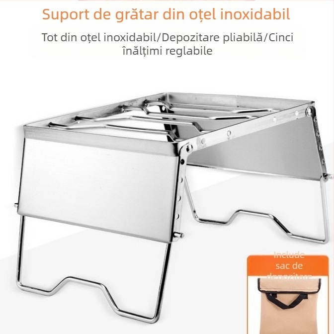 Oțel inoxidabil pliabil multifuncțional parbriz rezistent la vânt grătar aragaz cap suport portabil picnic oală raft