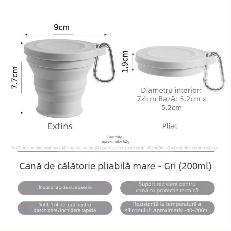 Cupă de apă pliabilă portabilă, portabilă, cu compresie, pentru apă de gură, silicon, călătorie în aer liber, camping, cană, grad alimentar, pliabilă, pentru dinți