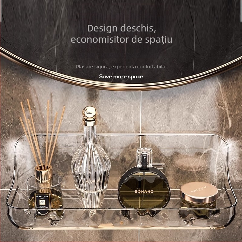 Suport de depozitare pentru baie din acril, suport de depozitare pentru baie, suport de depozitare fără perforații, suport de depozitare pentru lavoar montat pe perete