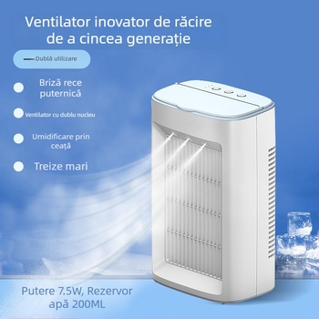 Răcitor de aer de uz casnic cu dublu ventilator cu atomizare, umidificare, ventilator rece cu dublă utilizare, pentru birou, pentru dormitorul studențesc, refrigerare, ventilator rece mic