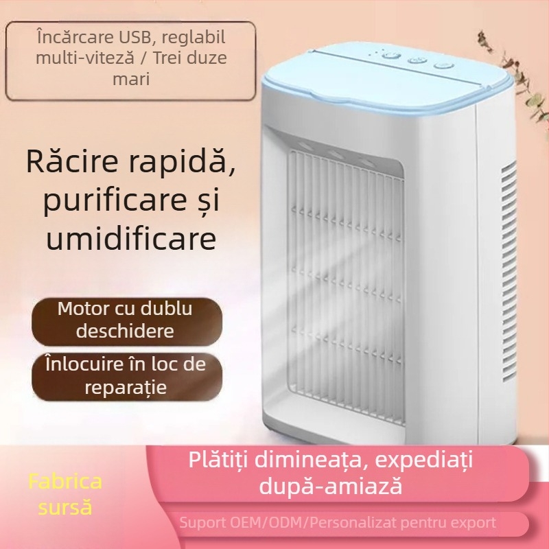 Răcitor de aer de uz casnic cu dublu ventilator cu atomizare, umidificare, ventilator rece cu dublă utilizare, pentru birou, pentru dormitorul studențesc, refrigerare, ventilator rece mic
