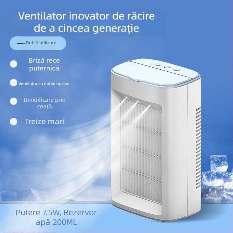 Răcitor de aer de uz casnic cu dublu ventilator cu atomizare, umidificare, ventilator rece cu dublă utilizare, pentru birou, pentru dormitorul studențesc, refrigerare, ventilator rece mic