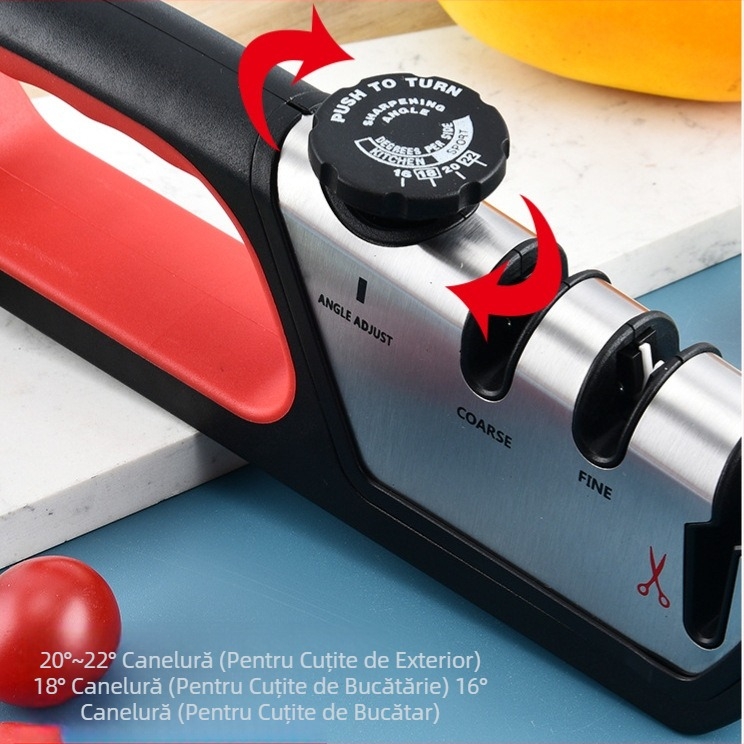 Ascuțitor de cuțite de uz casnic de înaltă calitate, reglabil din oțel tungsten, foarfece multifuncționale trei în unu, instrument de ascuțire a cuțitelor