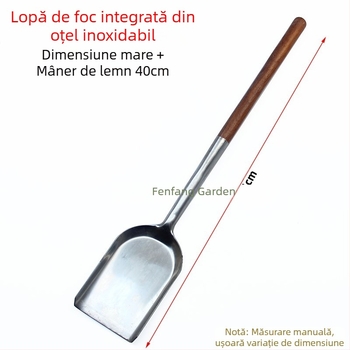 Lopată de foc cu mâner din lemn din oțel inoxidabil, lopată de cărbune, zgură de cenușă, frezare a focului, lopată de foc, lopată de cărbune, lopată de lemne de foc, instrument de foc, lopată de rahat
