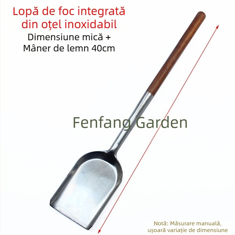 Lopată de foc cu mâner din lemn din oțel inoxidabil, lopată de cărbune, zgură de cenușă, frezare a focului, lopată de foc, lopată de cărbune, lopată de lemne de foc, instrument de foc, lopată de rahat