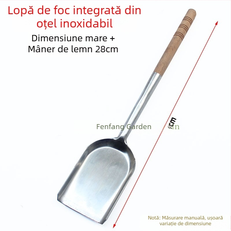 Lopată de foc cu mâner din lemn din oțel inoxidabil, lopată de cărbune, zgură de cenușă, frezare a focului, lopată de foc, lopată de cărbune, lopată de lemne de foc, instrument de foc, lopată de rahat