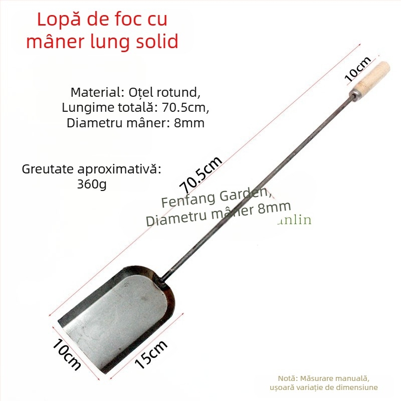 Lopată de foc cu mâner din lemn din oțel inoxidabil, lopată de cărbune, zgură de cenușă, frezare a focului, lopată de foc, lopată de cărbune, lopată de lemne de foc, instrument de foc, lopată de rahat