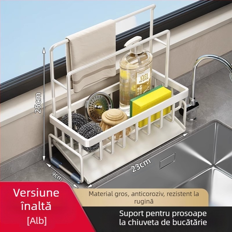 Raft de depozitare pentru bucătărie, raft de uscare pentru chiuvetă, robinet din oțel carbon, pentru spălarea și curățarea vaselor, raft de depozitare cu bile din sârmă de oțel, artefact