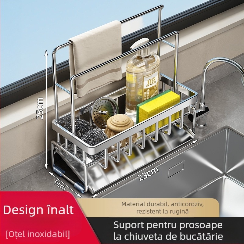 Raft de depozitare pentru bucătărie, raft de uscare pentru chiuvetă, robinet din oțel carbon, pentru spălarea și curățarea vaselor, raft de depozitare cu bile din sârmă de oțel, artefact