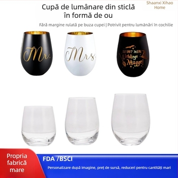 Pahar de vin roșu în formă de ou, fără aderență, pentru aromaterapie, lumânare în formă de ou, 16 oz, din sticlă transparentă vopsită prin pulverizare electrolizată