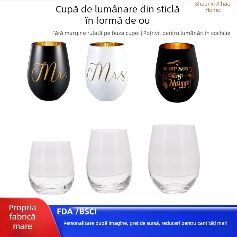 Pahar de vin roșu în formă de ou, fără aderență, pentru aromaterapie, lumânare în formă de ou, 16 oz, din sticlă transparentă vopsită prin pulverizare electrolizată