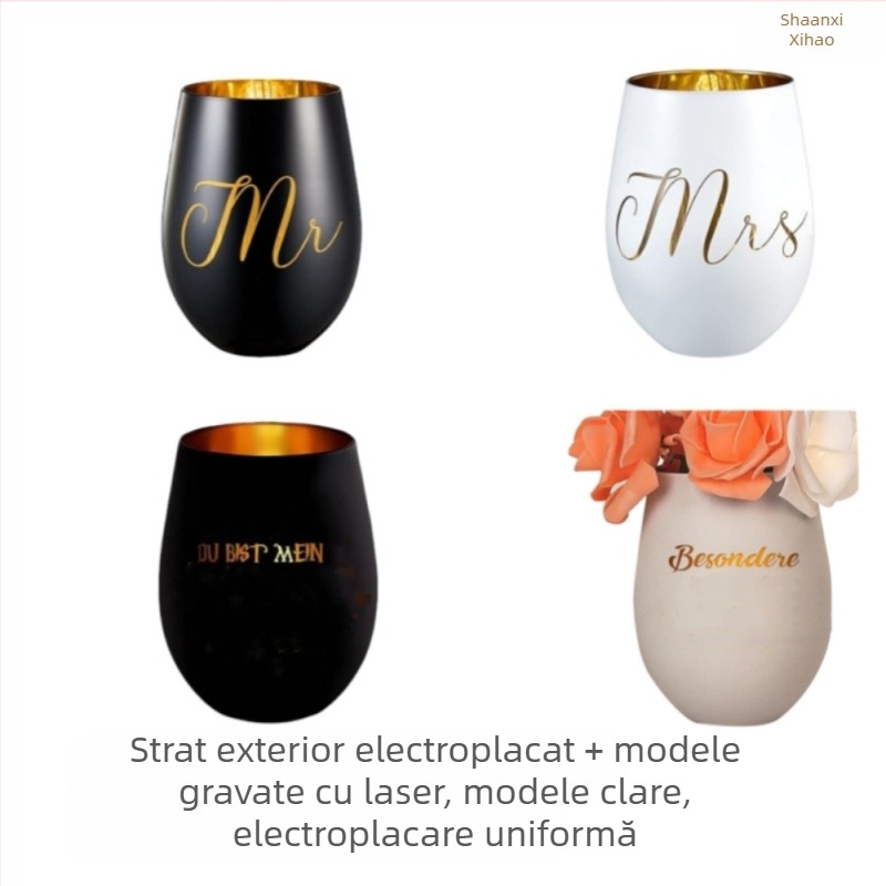 Pahar de vin roșu în formă de ou, fără aderență, pentru aromaterapie, lumânare în formă de ou, 16 oz, din sticlă transparentă vopsită prin pulverizare electrolizată
