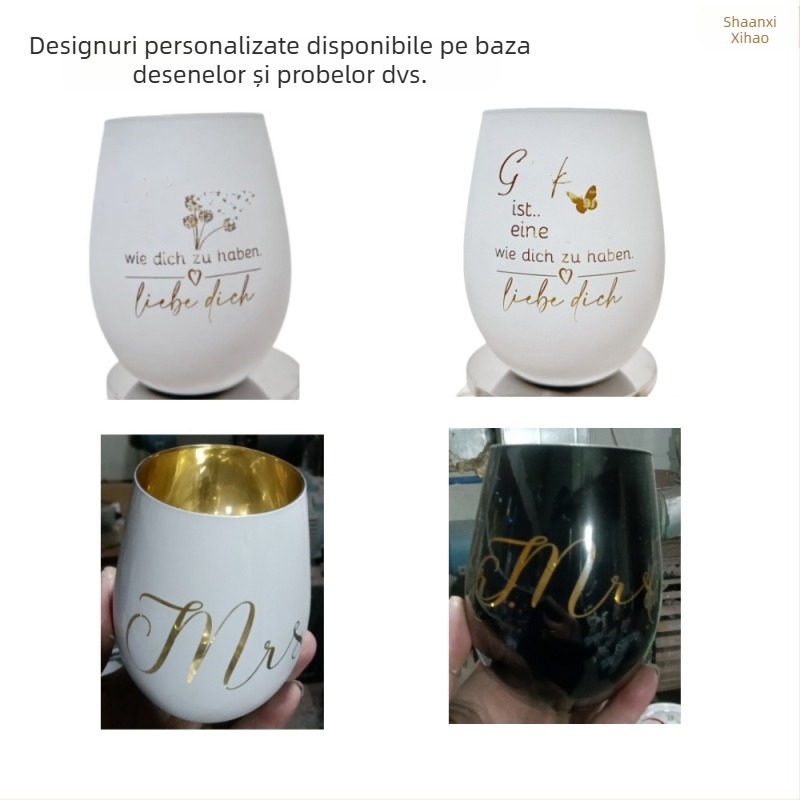 Pahar de vin roșu în formă de ou, fără aderență, pentru aromaterapie, lumânare în formă de ou, 16 oz, din sticlă transparentă vopsită prin pulverizare electrolizată
