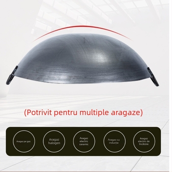 Tigaie de fier de modă veche de uz casnic, Wok neacoperit, pentru bucătari, aragaz, tigaie antiaderentă din fier, tigaie mare cu două urechi