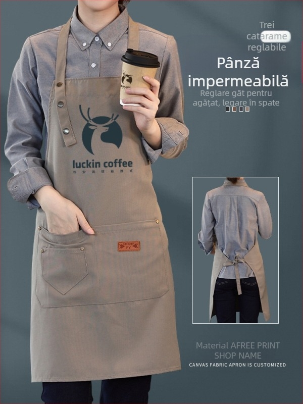 Șorț din pânză impermeabilă, imprimare logo, catering dedicat, barista, ceai cu lapte, manichiură, salopetă de bucătărie pentru femei