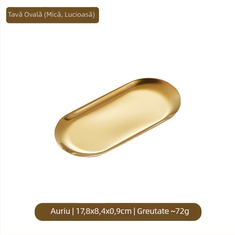 Farfurie ovală din oțel inoxidabil auriu, stil coreean, gustare transfrontalieră, farfurie pătrată, gustare, farfurie plată, șasiu plat, farfurie ovală cu oglindă