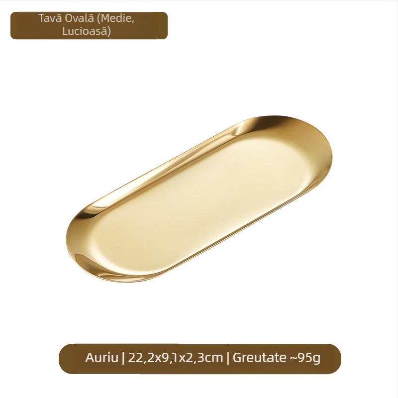 Farfurie ovală din oțel inoxidabil auriu, stil coreean, gustare transfrontalieră, farfurie pătrată, gustare, farfurie plată, șasiu plat, farfurie ovală cu oglindă