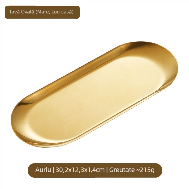 Farfurie ovală din oțel inoxidabil auriu, stil coreean, gustare transfrontalieră, farfurie pătrată, gustare, farfurie plată, șasiu plat, farfurie ovală cu oglindă