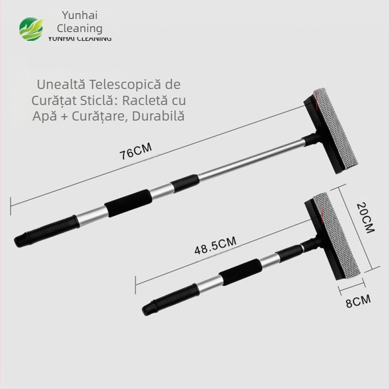 Ștergător de ferestre retractabil cu două fețe, artefact de curățare a geamurilor, curățare extinsă a geamurilor, perie de curățare a ferestrelor, răzuitor