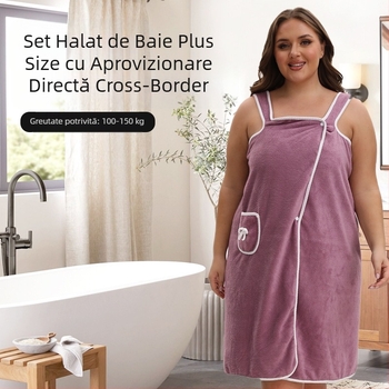 Fustă de baie din catifea corală de dimensiuni mari, transfrontalieră, moale, îngroșată și absorbantă, buzunare drăguțe cu funde, fustă purtabilă cu bretele pentru prosop de baie