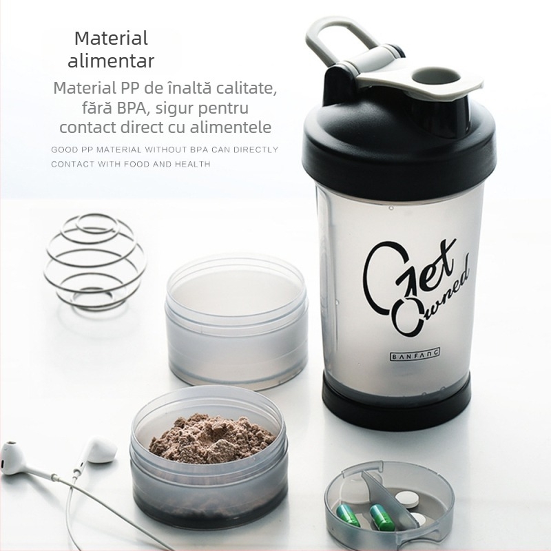Shake proteic pudră, cană creativă din plastic cu trei straturi, combinație de cană sportivă cu fierbător portabil, logo-ul producătorului