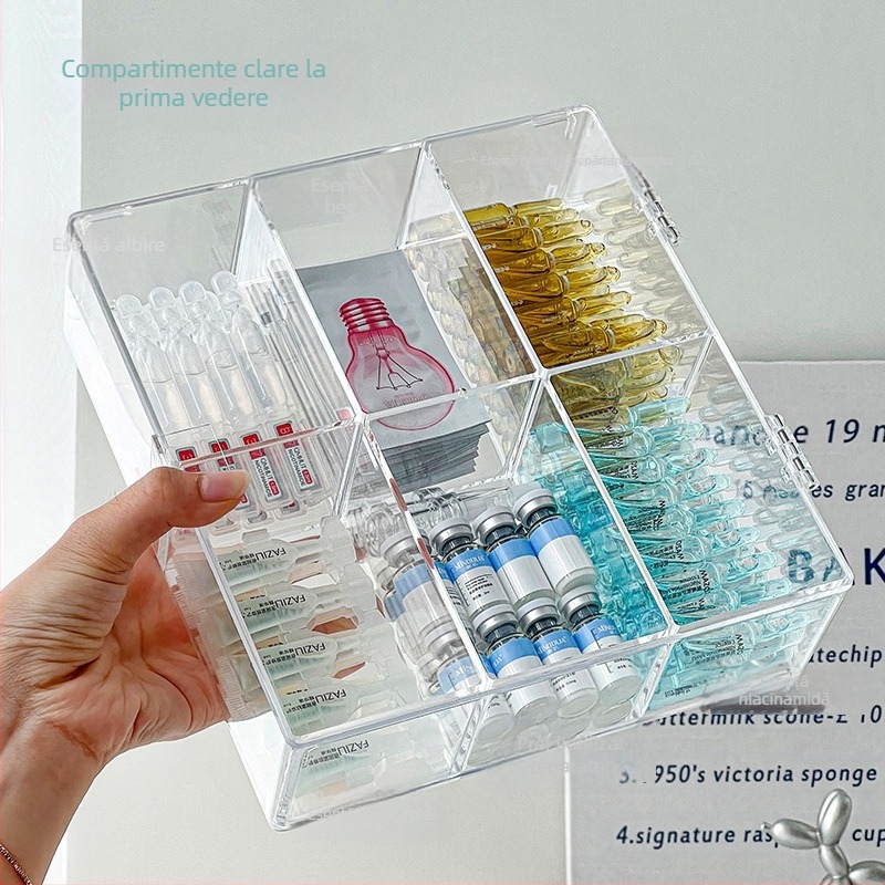 Cutie de depozitare a esenței de unică folosință, suport pentru depozitarea mostrelor cosmetice, produse de îngrijire a pielii pentru desktop, cutie de finisare acrilică pentru ruj, transparentă