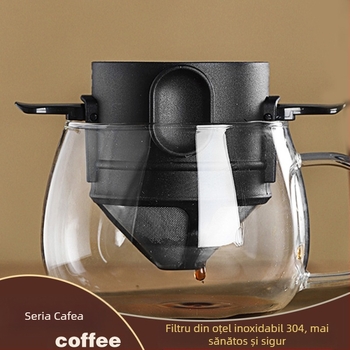 Filtru de cafea din oțel inoxidabil pentru casă și comercial, agățat, cu picurare pentru urechi, cu strat dublu, pliabil, cu plasă, pâlnie, filtru de hârtie gratuit