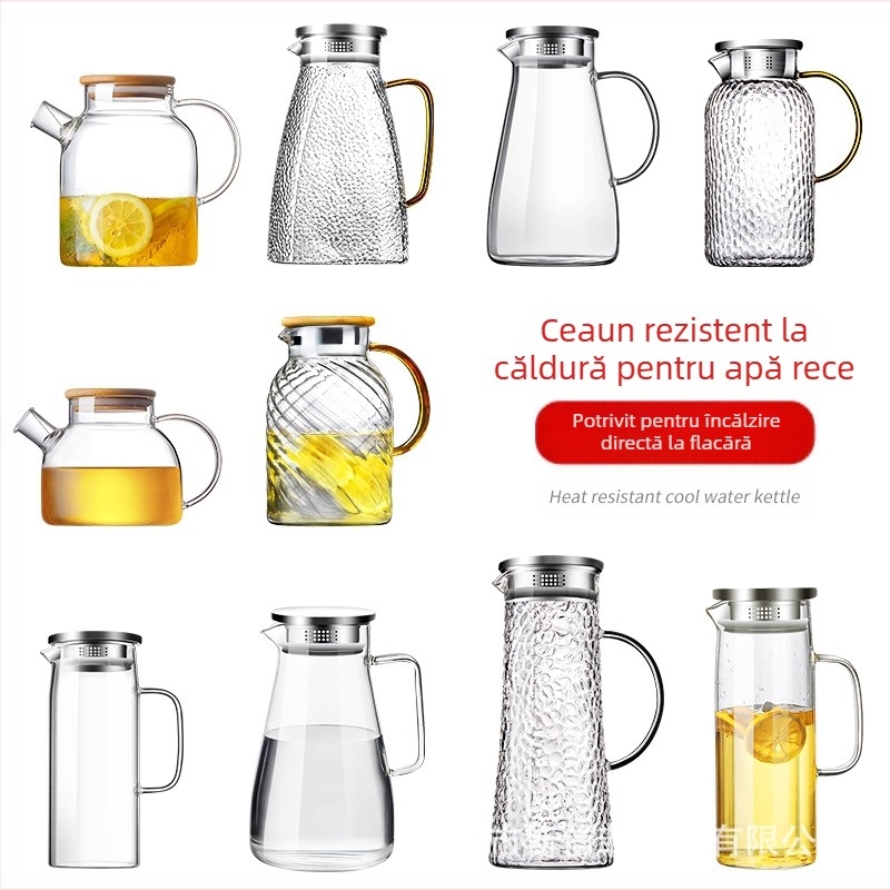 Sticlă cu valoare cromatică ridicată, cu mâner, ceainic rezistent la temperaturi ridicate, ceainic comercial cu corp drept, ceainic rece, ceainic rece, ceainic din sticlă