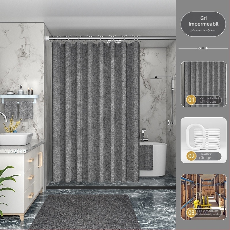 Furnizare directă din fabrică transfrontalieră, 230 g, perdea de duș din imitație de in îngroșată, impermeabilă și rezistentă la mucegai, perdea de duș din poliester, stoc gata pentru baie