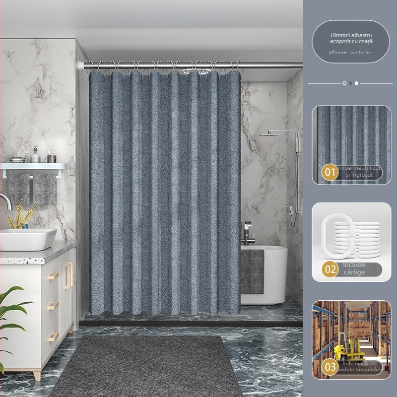 Furnizare directă din fabrică transfrontalieră, 230 g, perdea de duș din imitație de in îngroșată, impermeabilă și rezistentă la mucegai, perdea de duș din poliester, stoc gata pentru baie