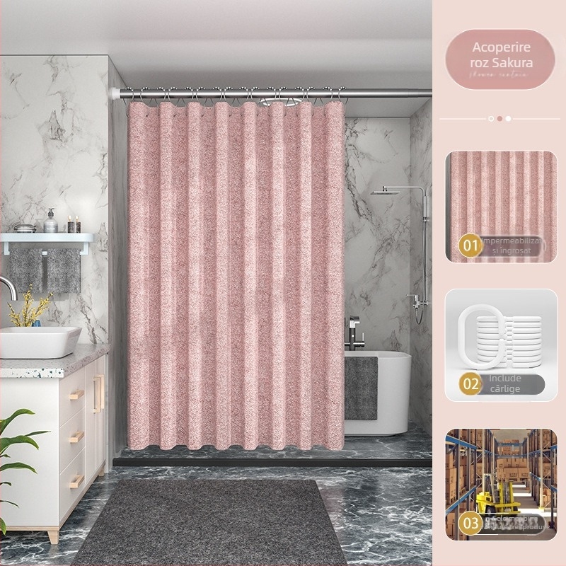 Furnizare directă din fabrică transfrontalieră, 230 g, perdea de duș din imitație de in îngroșată, impermeabilă și rezistentă la mucegai, perdea de duș din poliester, stoc gata pentru baie