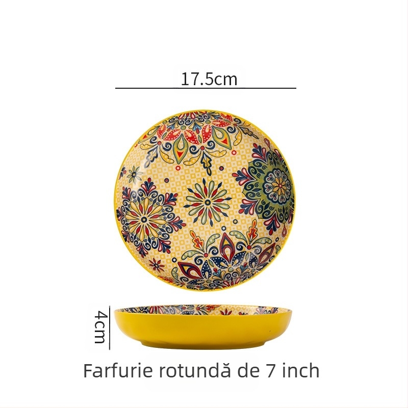 Farfurie ceramică boemă, aspect deosebit, farfurie creativă pentru uz casnic, farfurie cu fructe, farfurie pentru friptură, farfurie adâncă cu disc, veselă