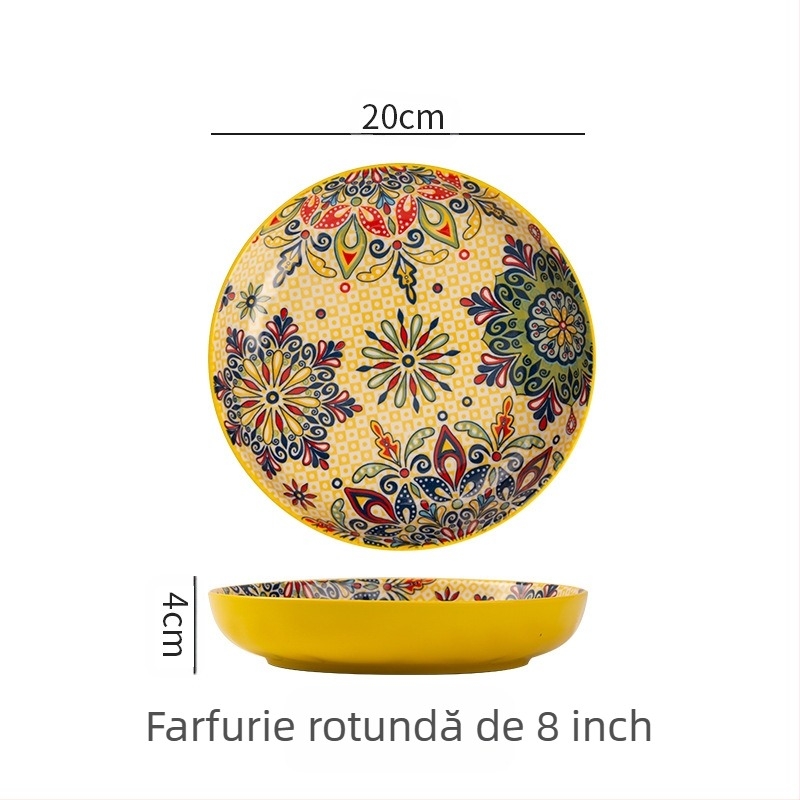 Farfurie ceramică boemă, aspect deosebit, farfurie creativă pentru uz casnic, farfurie cu fructe, farfurie pentru friptură, farfurie adâncă cu disc, veselă